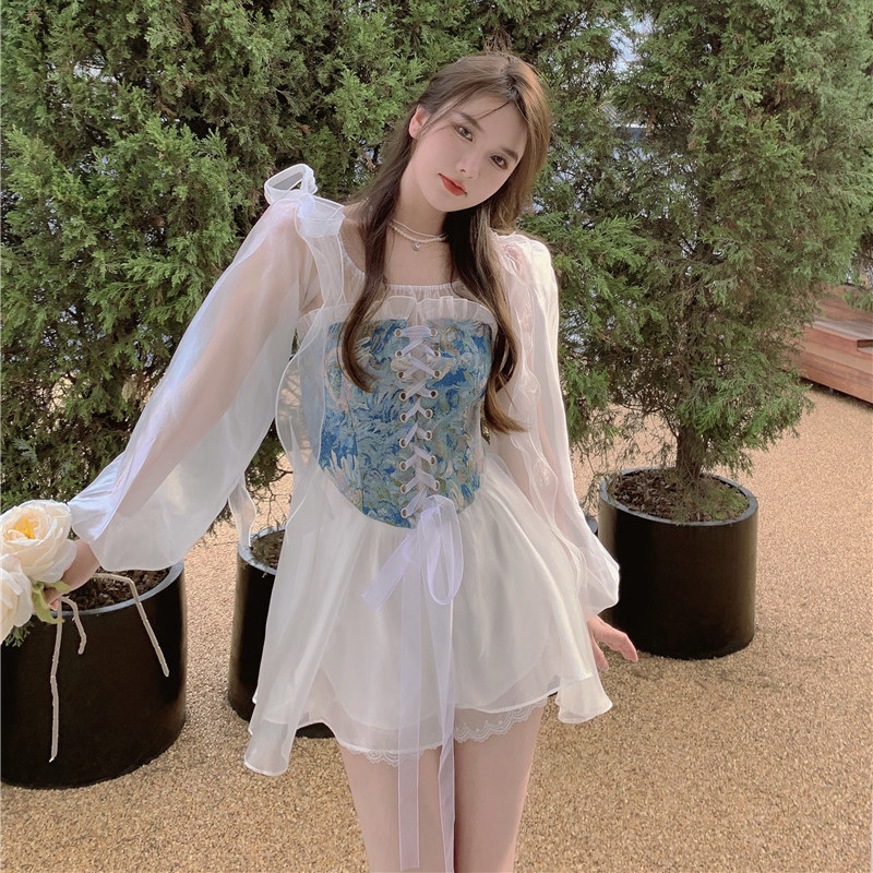 Vintage Elegant Party Floral Crop Tops Women Bandage Y2k Sexy Korean Bustiers Summer Lace Boho Beach Strap With Corset 220325