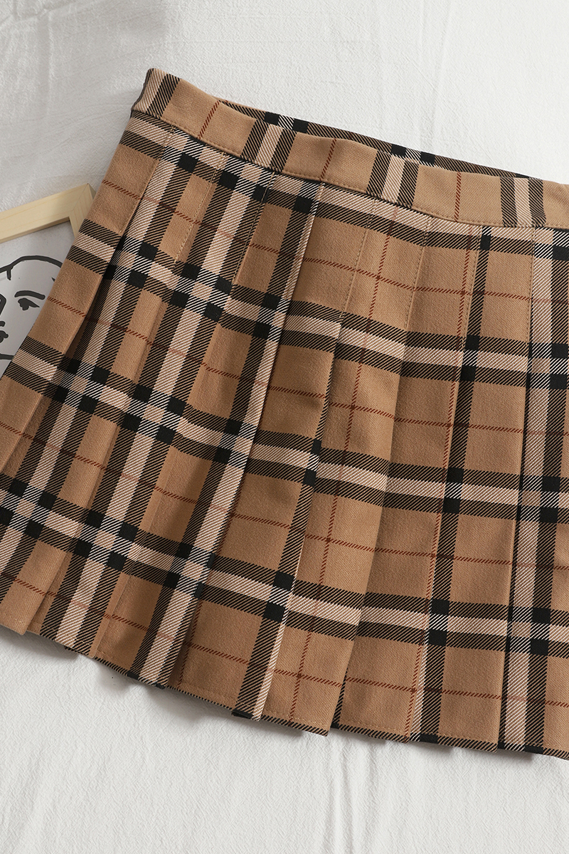 Temperament contrast color plaid striped skirt Korean version of pleated autumn high waist 220317