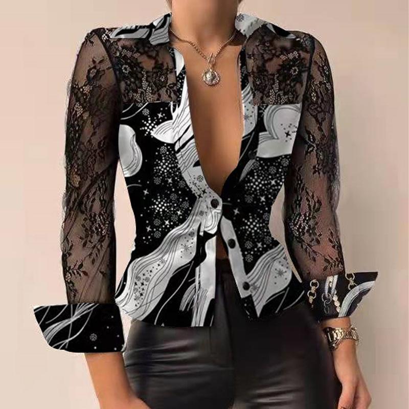 Women's Blouses & Shirts Office Lady Turn-down Collar Flower Tops Black White Long Sleeve 2022 Summer Fashion African For Women, Gray
Women's Blouses & Shirts Office Lady Turn-down Collar Flower Tops Black White Long Sleeve 2022 Summer Fashion African For Women, Gray
