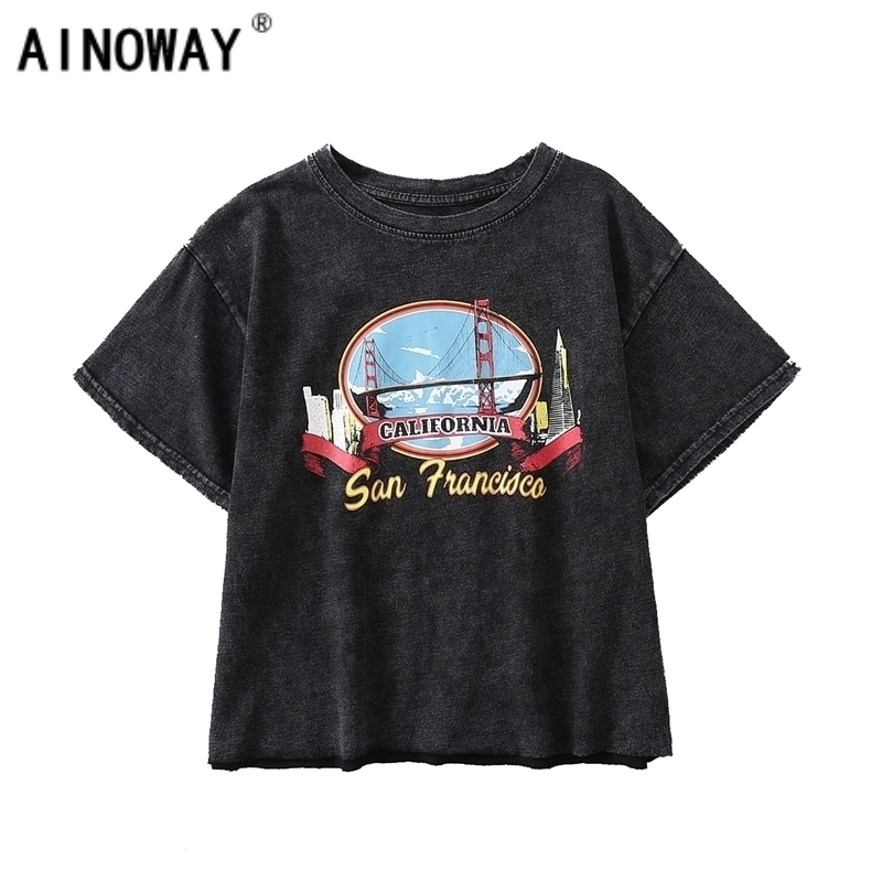 Vintage fashion Women harajuku old washed oneck Tshirt Fashion Crop Top print Cotton Tops nice short sleeve TShirt Y200109, Black
Vintage fashion Women harajuku old washed oneck Tshirt Fashion Crop Top print Cotton Tops nice short sleeve TShirt Y200109, Black