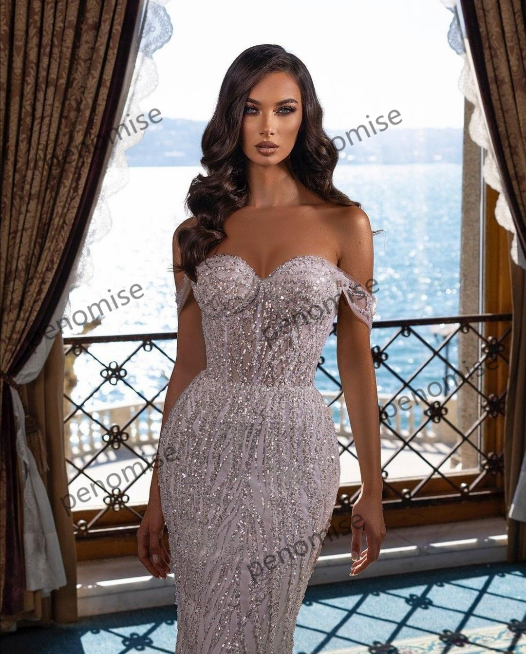 Wedding Bling Dresses for Bride 2022 Mermaid Bridal Gowns Lace Sequin Off the Shoulder Stylish Vestido De Novia