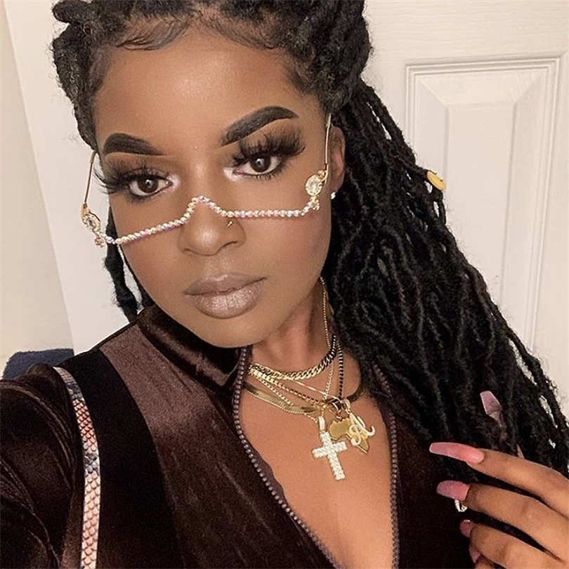 New Fashion eyeglasses Alloy Frame for Women green and Red Gem Lensless Chain Pendant Half Frame Luxury Diamond glasses T200108
New Fashion eyeglasses Alloy Frame for Women green and Red Gem Lensless Chain Pendant Half Frame Luxury Diamond glasses T200108