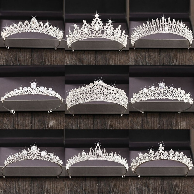 Silver Color Crystal and Tiara Accessories Bridal Tiaras Hair Crown Wedding Headpiece Women Diadem 220726