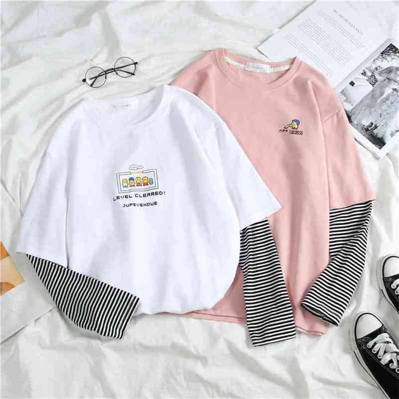 Spring Harajuku Long Sleeve T shirt Women Hiphop Streetwear Tees Korean Stripe Cartoon rint Tshirts Girls Pink White Top 210708
Spring Harajuku Long Sleeve T shirt Women Hiphop Streetwear Tees Korean Stripe Cartoon rint Tshirts Girls Pink White Top 210708