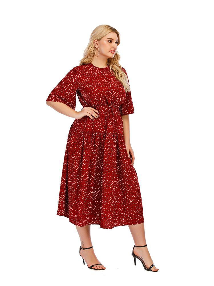 Plus Size Dresses Women Colthing For Summer Fashion Casual Flowers Dress Sexy Street V Neck LONG Sleeve Print DressesPlus, Red