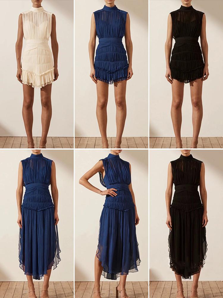Casual Dresses Women Solid Color Mid-length Dress High Waist Pleated Half Collar Irregular Temperament Lady Sleeveless Long Robe SummerCasua, Blue short dress
Casual Dresses Women Solid Color Mid-length Dress High Waist Pleated Half Collar Irregular Temperament Lady Sleeveless Long Robe SummerCasua, Blue short dress