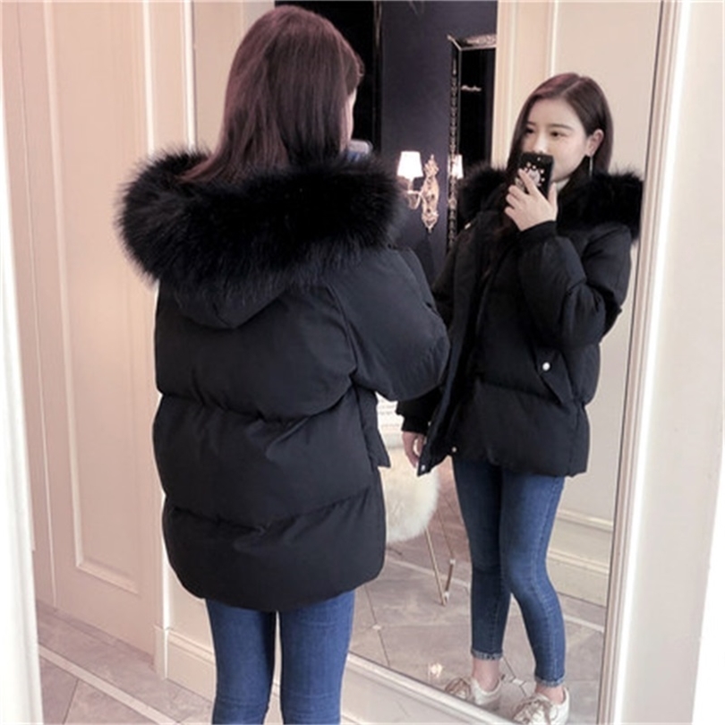 Ladies Down Coat Fur Collar Womens 2019 Winter Jacket Female Loose Short White Duck Down Jacket Thick Warm Down Jacket T200805