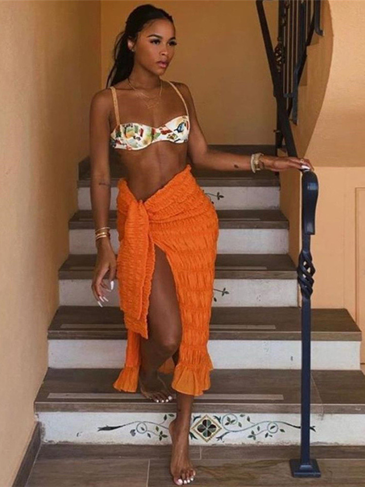 Kliou Pleated Woven Skirt For Women Harajuku Sexy Oversized Casual Clothing Irregular Shape Side Lace Casualwear Female Outfit 220701