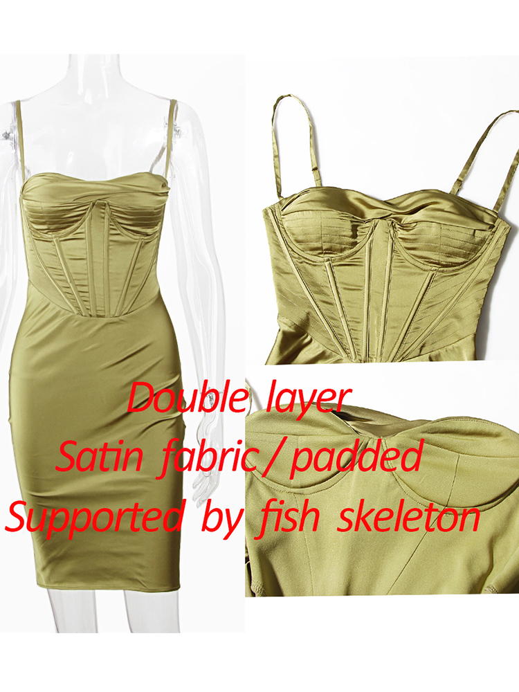 High Quality Satin Bodycon Dress Women Party Year Green Celebrity Evening Club XL 220510