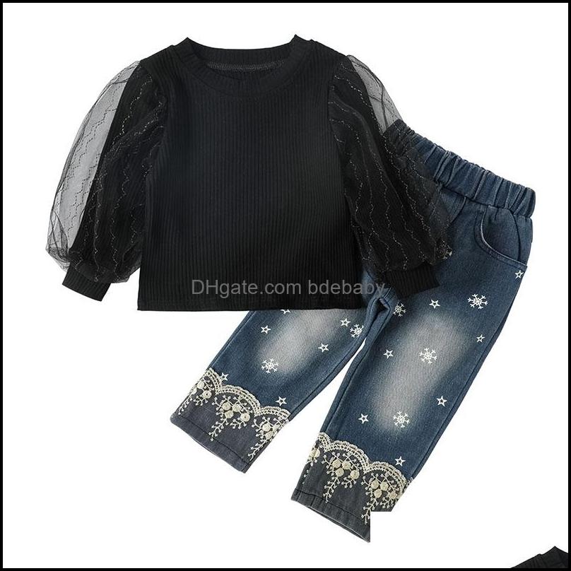 Clothing Sets Kids Girls Outfits Children Mesh Puff Sleeve Tops Denim Lace 2Pcs/Set Spring Autumn Fashion Bdebaby Dhtzb, Randomly send 
Clothing Sets Kids Girls Outfits Children Mesh Puff Sleeve Tops Denim Lace 2Pcs/Set Spring Autumn Fashion Bdebaby Dhtzb, Randomly send