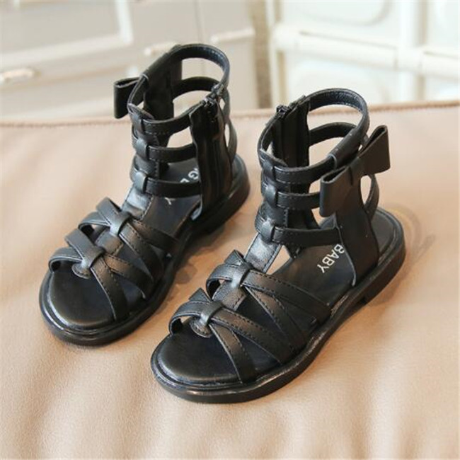 Summer Children Girls Sandals Bow Side Zipper Rome Shoes High Gladiator Sandal kids princess Cool Boots Size 22-35