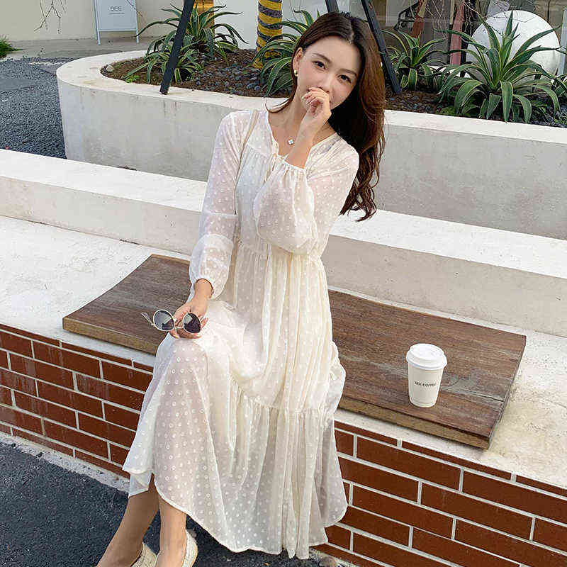 Spring New Maternity Dress Temperament Long Loose Pregnant Woman Beach Dress With Lining Long Lantern Sleeves Chiffon Dress J220628