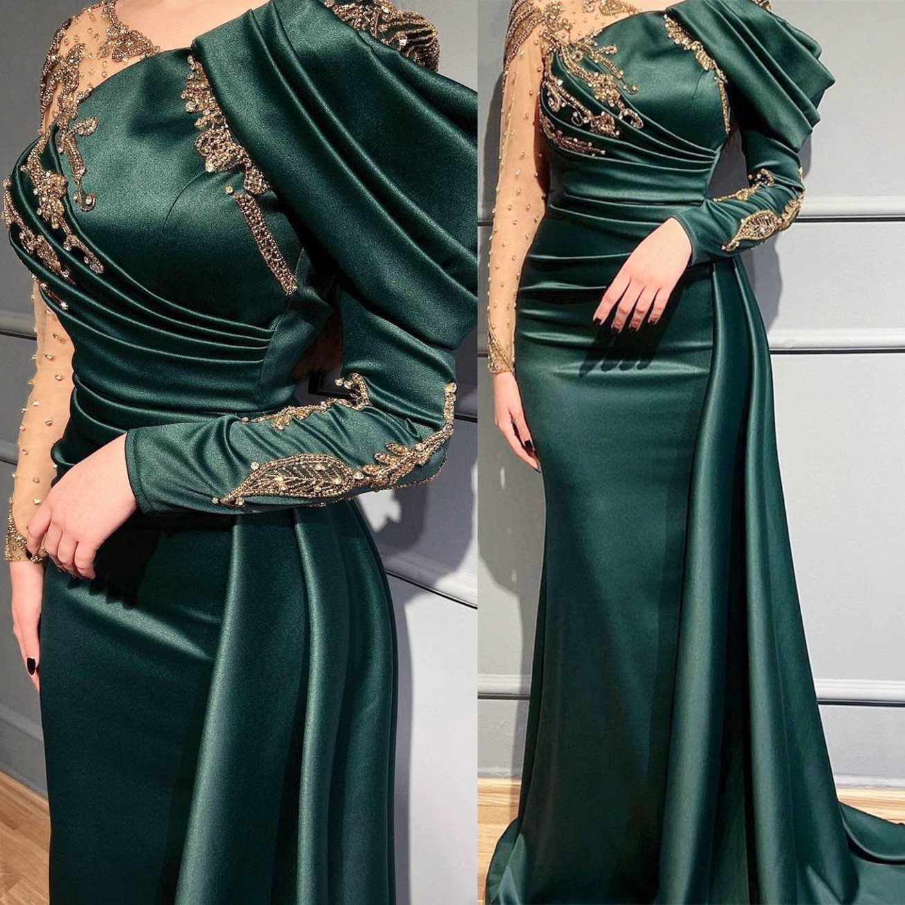 Plus Size Arabic Aso Ebi Luxurious Mermaid Sexy Prom Dresses Beaded Crystals Evening Formal Party Second Reception Birthday Engagement Bridesmaid Gown