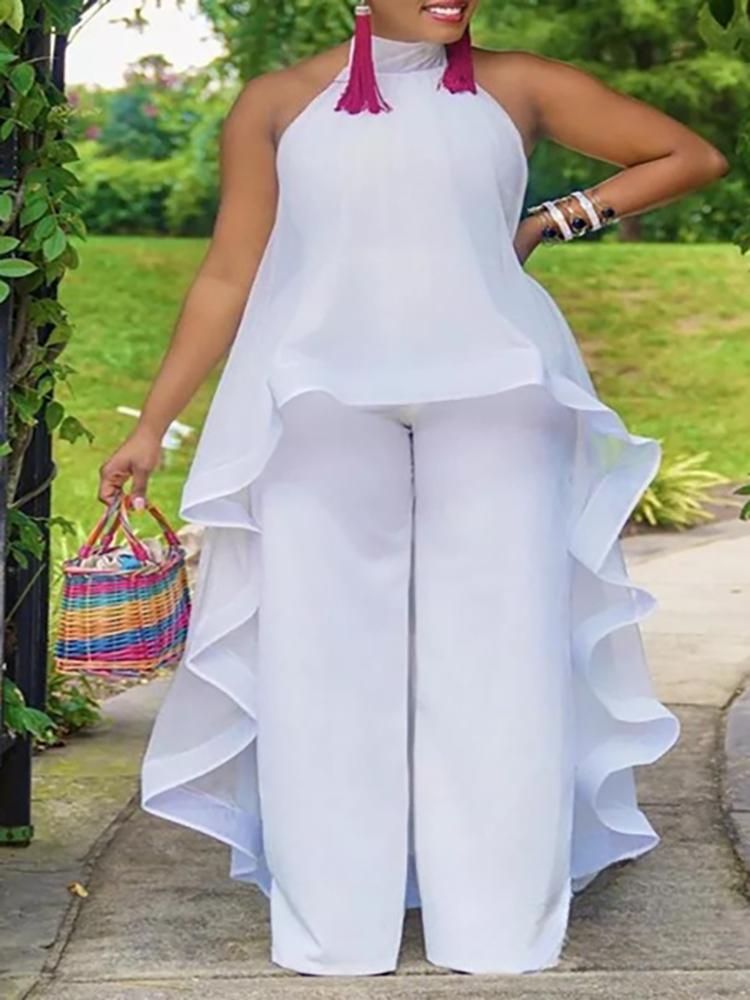 Women' Two Piece Pants Sexy Halter Backless White Pant Sets Elegant Long Chiffon Blouse Wide Leg Trousers For Female Vacation Beach Outfits
Women' Two Piece Pants Sexy Halter Backless White Pant Sets Elegant Long Chiffon Blouse Wide Leg Trousers For Female Vacation Beach Outfits