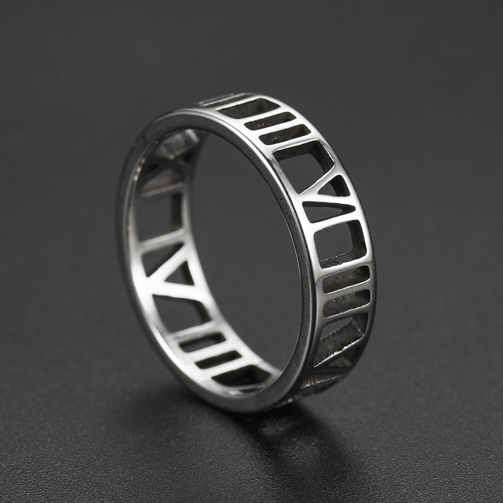 6MM Stainless Steel Roman numeral Ring 18K Rose Gold Silver Plated Hollow Out Rings for Men Women High Quality Wholesale Price