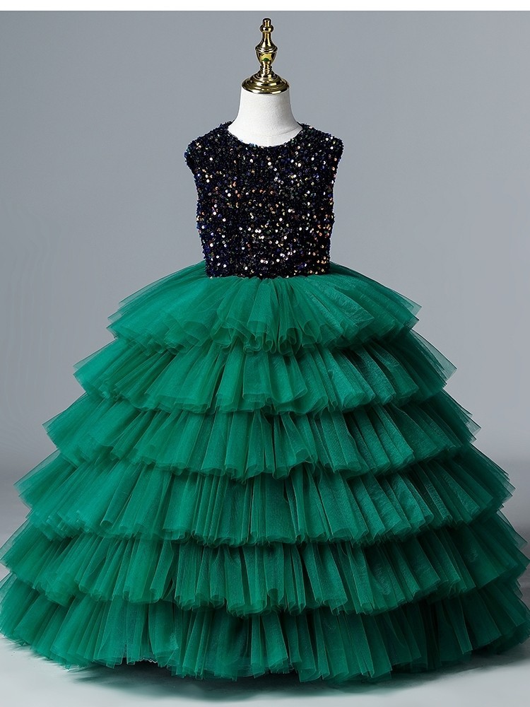 Adorable Green Ball Gown Wer Girl Dresses Princess Sheer Long Sleeves Appliques Jewel Neck Toddler Birthday Party Gowns 403 6660311