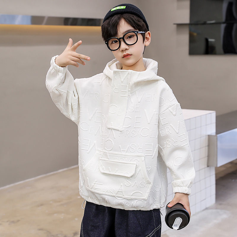 Hoodies & Sweatshirts Spring Autumn Fashion Embossing Drawstring Baby Boys Hoodi 220824