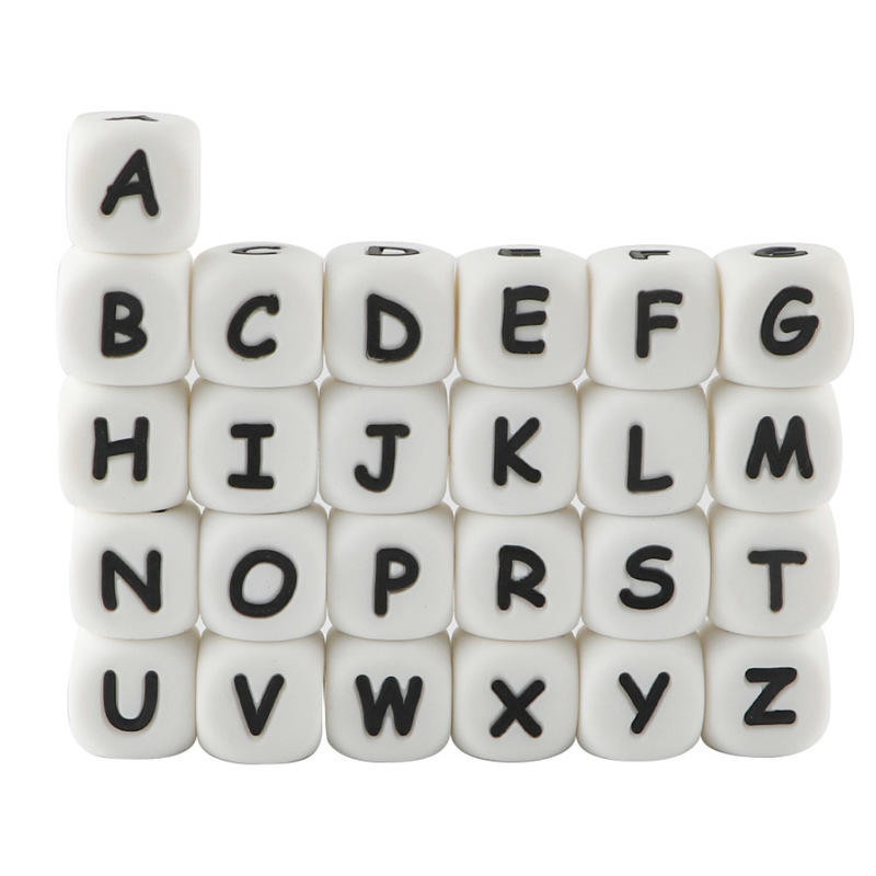 Kovict 100/200/500 Pcs English Silicone Letters Beads 12mm Baby Molar Teether DIY Necklace Accessories Chewable Nursing Toys 220514