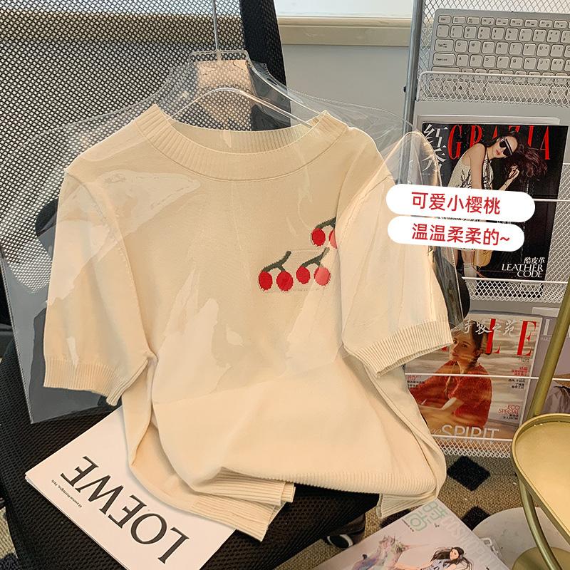 Women' Sweaters Summer Short Sleeve Cherry Jacquard Sweater T-Shirts Women Casual Crop Tops Female Vintage Elegant Tees Office Ladies Shirt, Apricot
Women' Sweaters Summer Short Sleeve Cherry Jacquard Sweater T-Shirts Women Casual Crop Tops Female Vintage Elegant Tees Office Ladies Shirt, Apricot