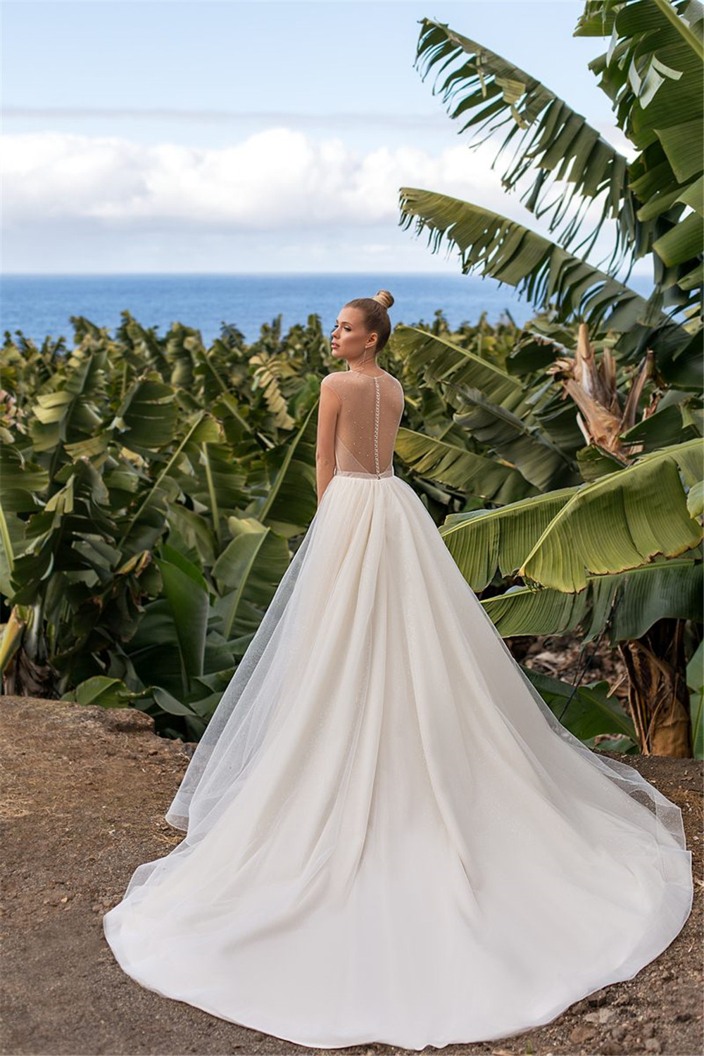 Sexy A-line Wedding Dresses Deep V Neck Sleeveless Strapless Chiffon Lace High Waist Bow Tie Floor Length Boho Bridal Dress Bohemian Wedding Gowns