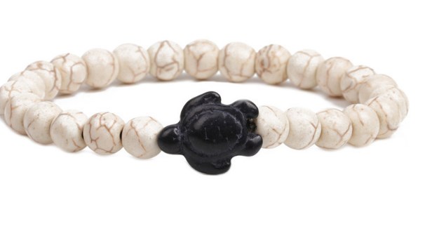 Fashion Strands Natural Stone volcanic stone black turquoise turtle agate adjusted Bracelet elastic js345j