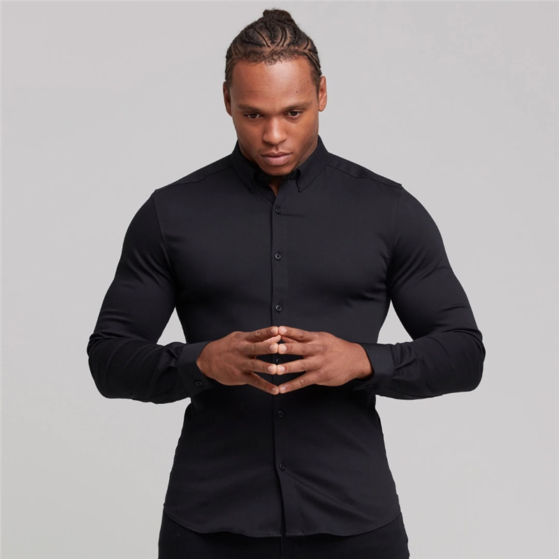 Youth Business White Shirt Men's Long Sleeve Slim Fit Non-iron Professional Formal Wear Solid Color 220322