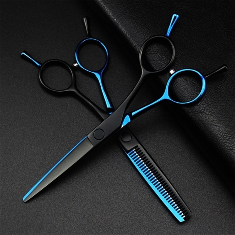 professional Japan 440c 5.5 '' blue&black hair cutting scissors haircut thinning barber haircutting shears Hairdresser 220317