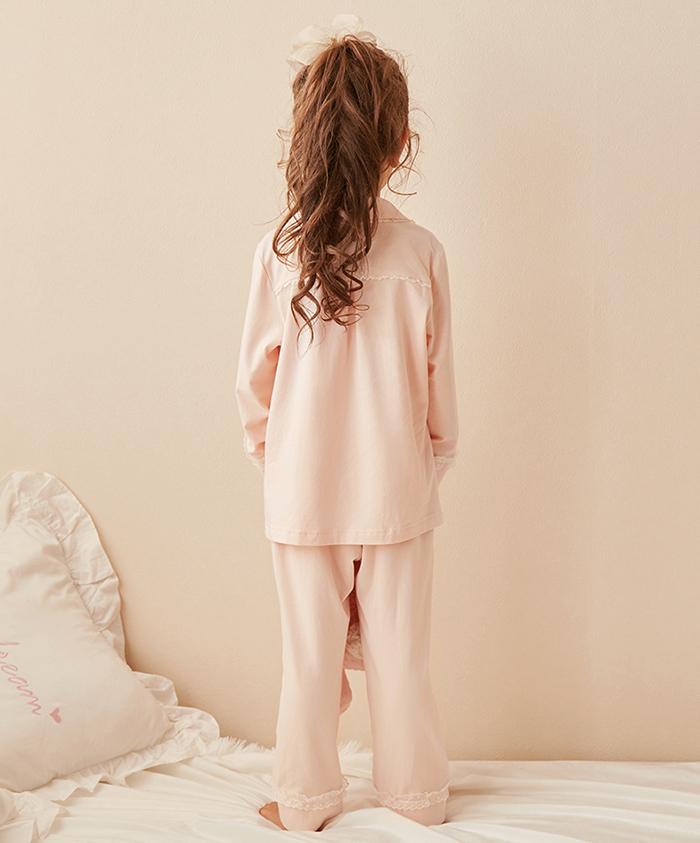 Children Girls Lolita Turndown Collar Pajama SetsLong sleeve TopsPantsToddler Kids Lace Pyjamas setGirl Sleepwear Loungewear 220721