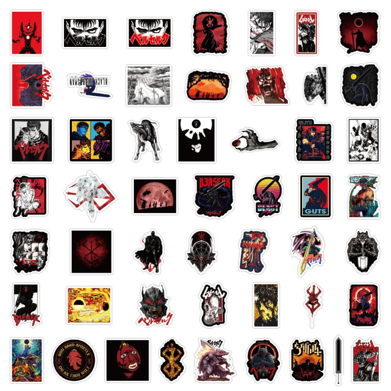 50Pcs/lot Kentarou Miura Anime Berserk Stickers Graffiti Stickers for DIY Luggage Laptop Skateboard Motorcycle Bicycle Sticker