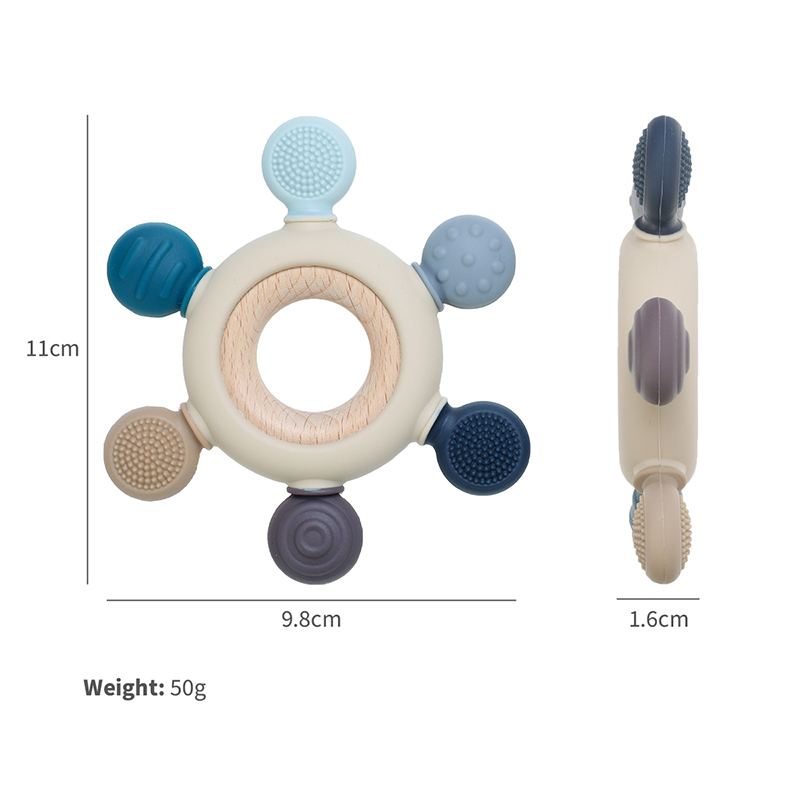 1PC Silicone Teether Baby Rudder Shape Wooden Teether Ring Kid Gift Food Grade Silicone Childrens Goods Kid Teething Toys 220815