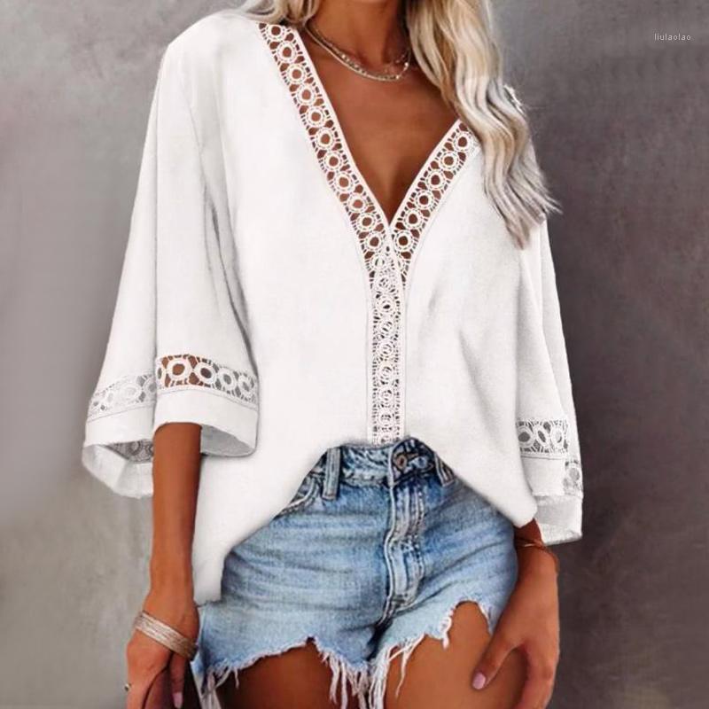 Women' Blouses & Shirts Lace Hollow Out Deep V-Neck Blouse Half Sleeve Sexy Patchwork Chic Female Solid Tops Summer Ladies Loose Casual, Green
Women' Blouses & Shirts Lace Hollow Out Deep V-Neck Blouse Half Sleeve Sexy Patchwork Chic Female Solid Tops Summer Ladies Loose Casual, Green