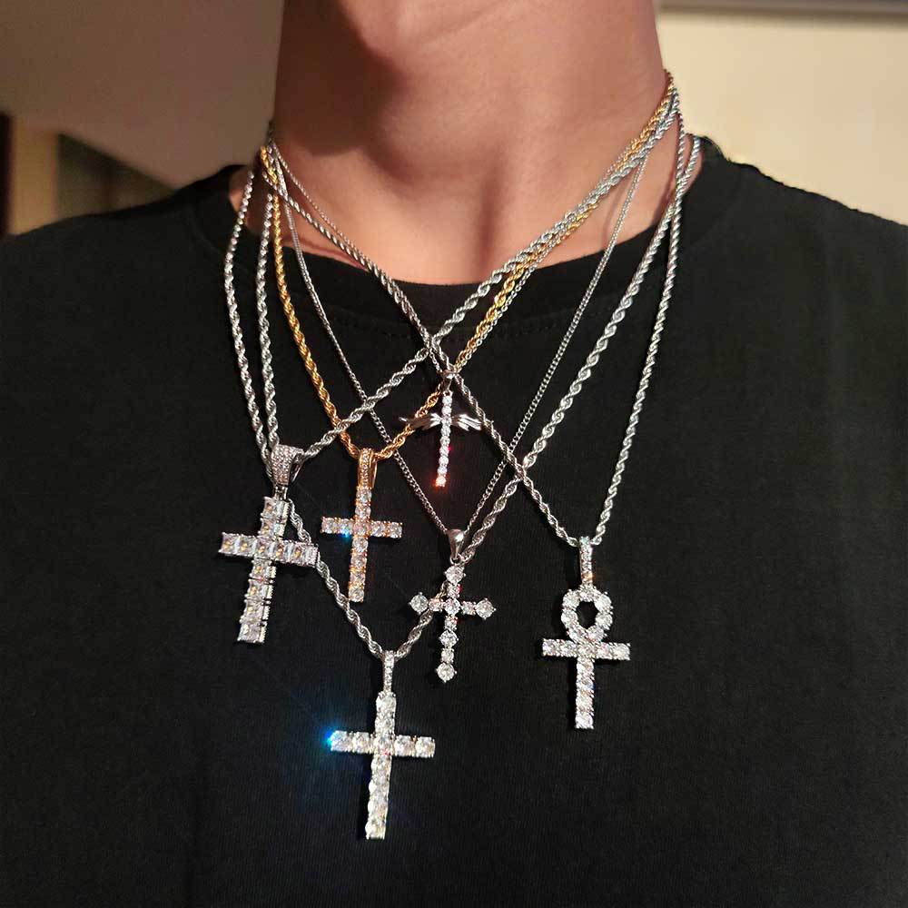 Diamond Stone Cross Pendants Necklace Jewelry Men Women Lover Gift Couple Religious Jewelry