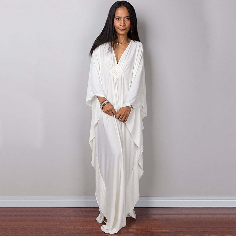 Greek Goddess Pure White Long Dress Stuning Solid Color Black Kaftan High Waist Batwing Sleeve Maxi Dresses For Elegant Women 220426