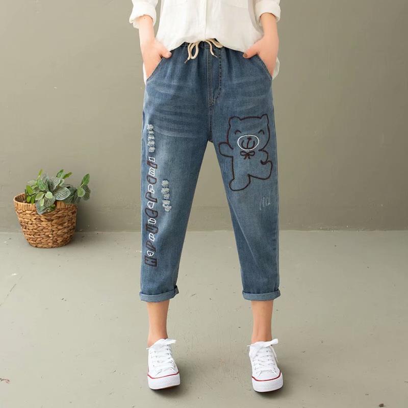 Ropa Mujer Verano Womens Pants Japanese Cartoon Bear Embroidery Jeans Women Cowboy Distressed Elastic Waist Hole Female U248, Dark blue
Ropa Mujer Verano Womens Pants Japanese Cartoon Bear Embroidery Jeans Women Cowboy Distressed Elastic Waist Hole Female U248, Dark blue