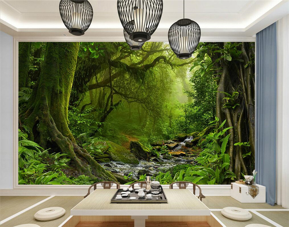Custom 3D Photo Wallpaper Natural Sunlight Green Forest Landscape Wall Paper for Walls 3D Living Room Bedroom Background Murals