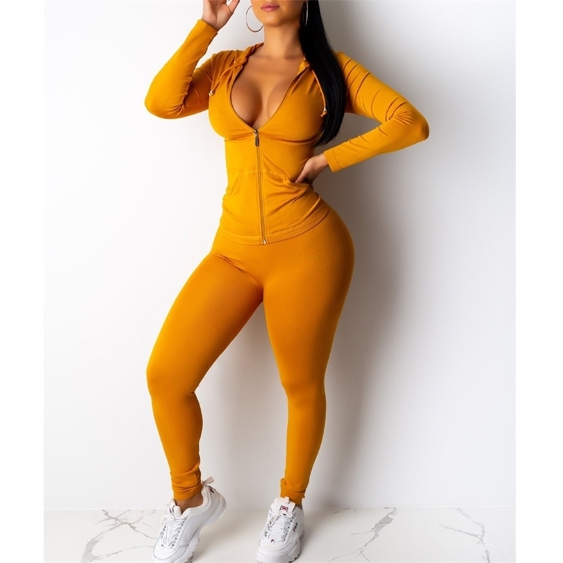 7Colors Women 2 Piece Tracksuit Outfits Sexy Hoodie FullZip Sweatshirt Joggers Pants Sweatsuit Set with Pockets T200630