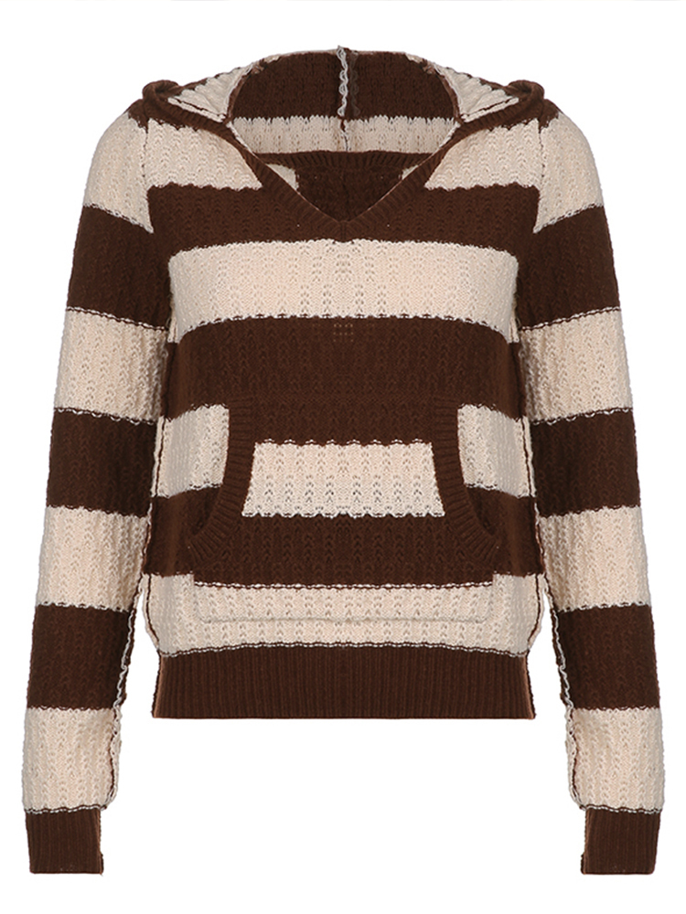 Rapcopter Prepply Kawaii Sweaters Striped Hooded Jumpers Vintage Long Sleeve Academic Knitwear Women Retro Korean Clothing Fall 220816