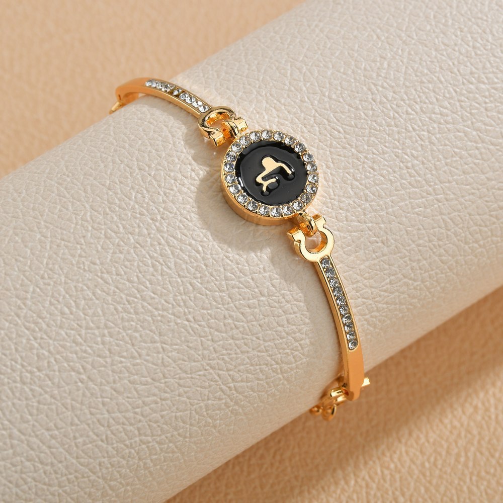 18K Gold Plated 12 Zodiac Austrian Crystal Bracelet for Women Fashion Diamond Horoscope Bangle Wish Jewelry Brithday Gift Wholesale Price