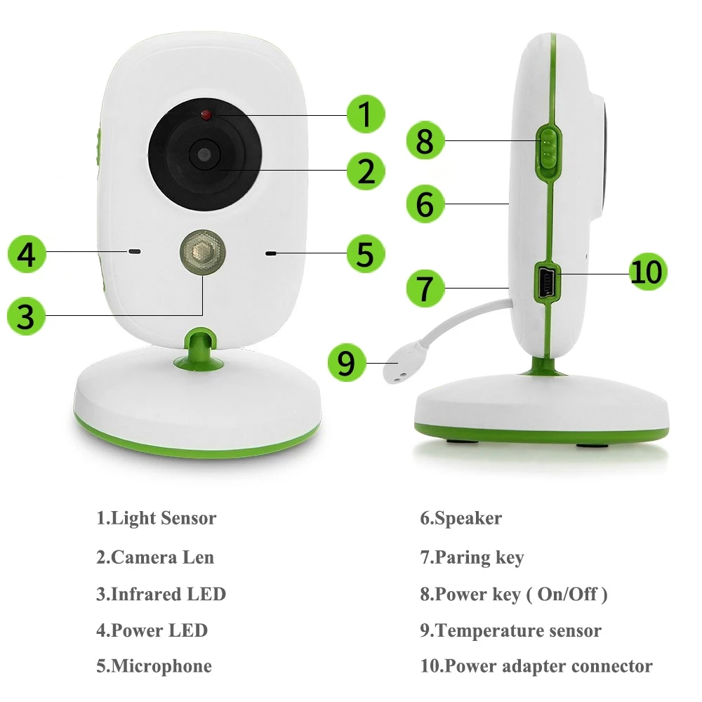 Wireless 2.0 inch Video Color Baby Monitor Security Camera Baby Nanny Intercom Night Vision Temperature Monitoring