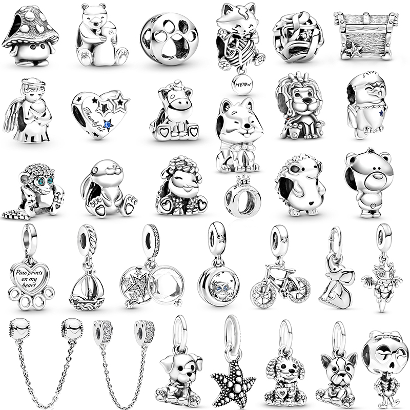 New High Quality Popular 925 Sterling Silver Silver Mushroom Starry Heart Heart Crown Pendant Beads For Charm Bracelet Ladies Jewelry Accessories