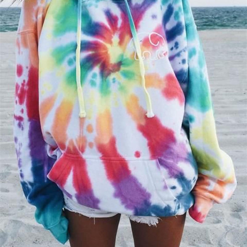 Women Hoodie Drawstring Sweatshirt Autumn Winter Ladies Baggy Hooded Sweatshirts Jumper Pull Femme Tie Dyeing Coat 220812