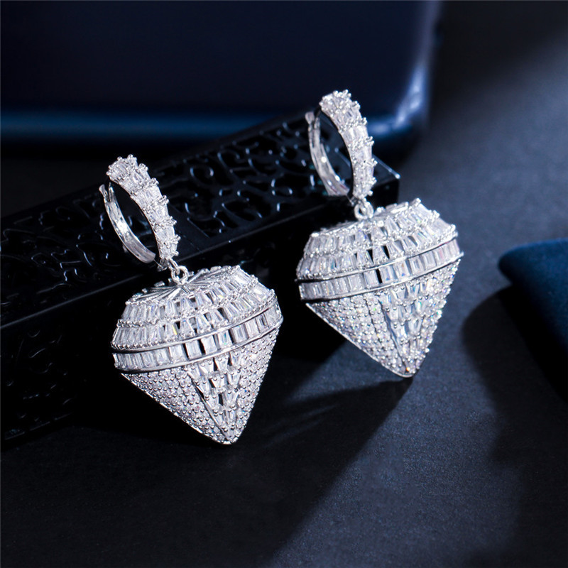 Charm Diamond Earring Designer for Woman Party South American AAA Cubic Zirconia Copper Bride Wedding Engagement Silver Luxury CZ Earrings Size 4.2cm 