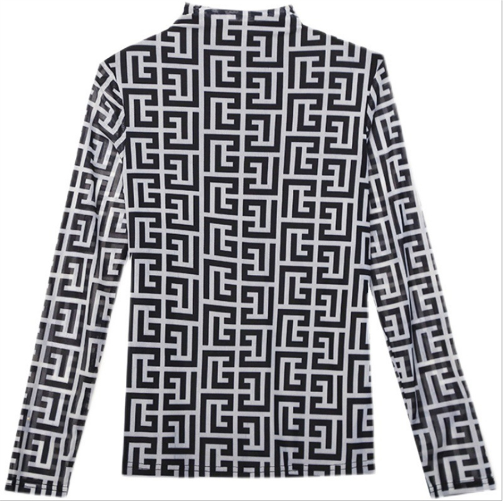 Fashion Women' Tops & Tees Mesh bottom shirt slim show high collar long sleeves retro square print shirtLong Sleeve Base Black cotton elast, Brown
Fashion Women' Tops & Tees Mesh bottom shirt slim show high collar long sleeves retro square print shirtLong Sleeve Base Black cotton elast, Brown