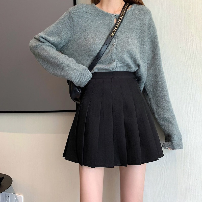 HOUZHOU Pleated Skirt Women Autumn Kawaii Cute High Waisted Mini Skirts Korean Fashion School Uniform Girls Casual Preppy Style 220317