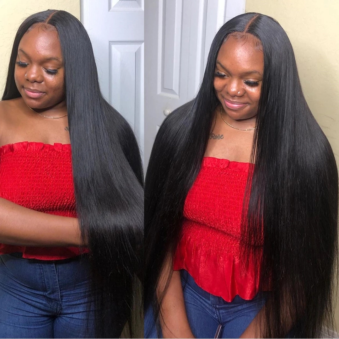 Long Pink Bone Straight Lace Frontal Human Hair Wigs For Black Women 13x4 Synthetic Closure Wig Cosplay Party