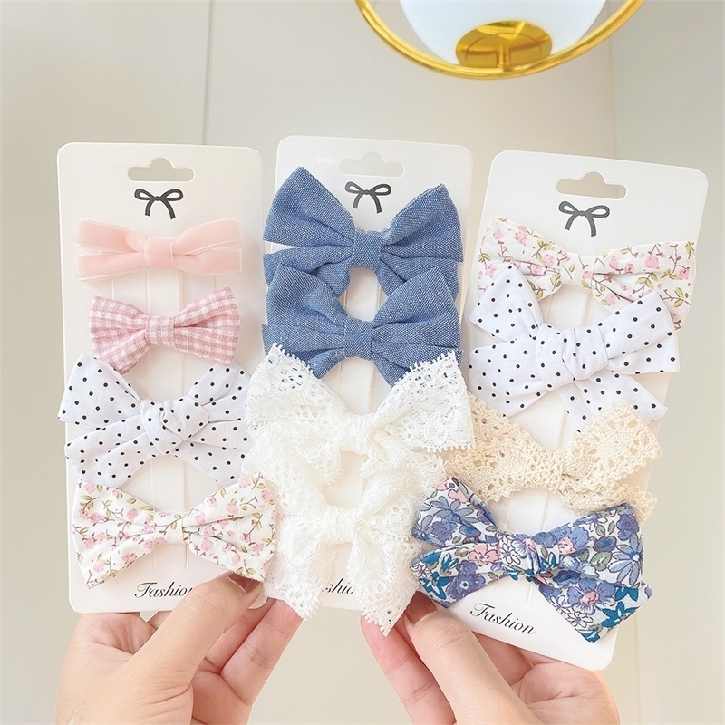 4Pcs Set Floral Hair Clip Set Girl Cute Bow Flower Lace Trimming Headwear Cartoon Clips pin Headdress Accessories 220720