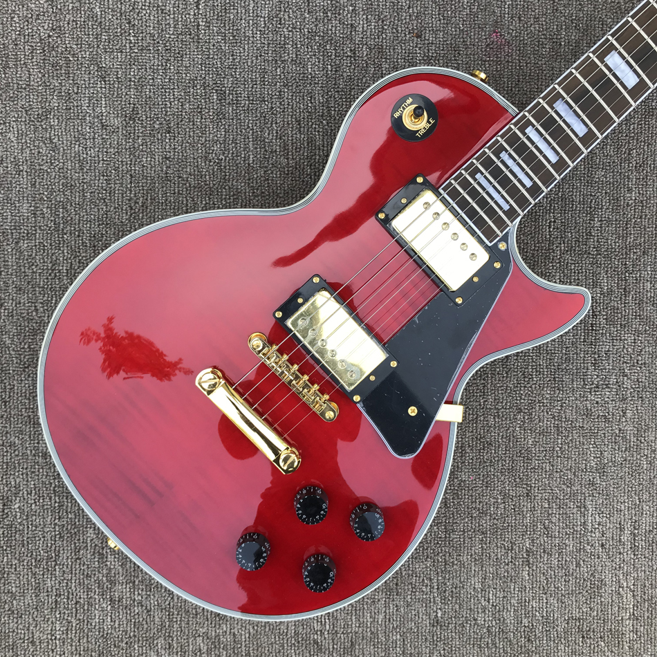 Custom LP electric guitar, gold hardware, rosewood fingerboard, red flame maple top, solid mahogany body guitar
Custom LP electric guitar, gold hardware, rosewood fingerboard, red flame maple top, solid mahogany body guitar