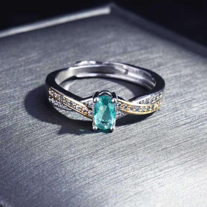 

Wedding Rings Trend Exquisite Two-tone Inlay Blue Dazzling Oval Cubic Zircon Fashion Adjustable Jewelry Women's Eternity RinWedding