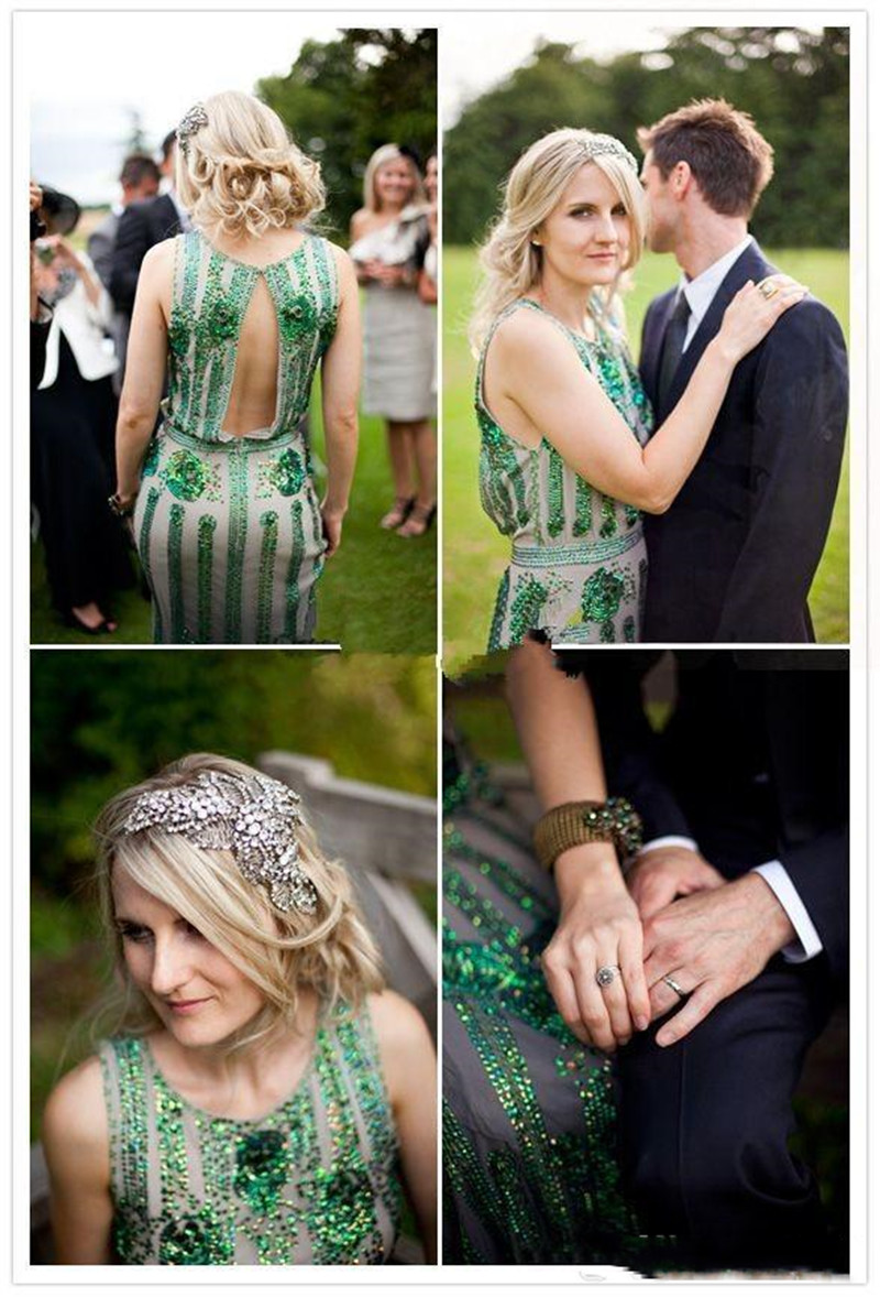 Vintage Great Gatsby Jenny Packham Mermaid Wedding Dresses Emerald Green beaded Country Garden Boho Beach Bridal Gowns