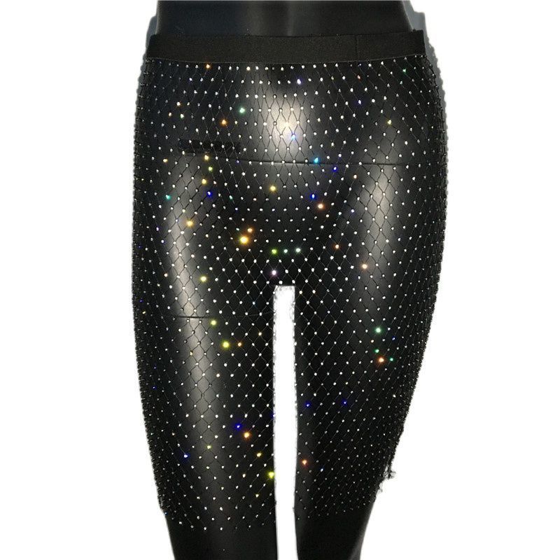 Shiny Sexy Sequin Fishnet Mini Skirt Festival Beach Elastic See Through Diamond Mesh High for Women 220322